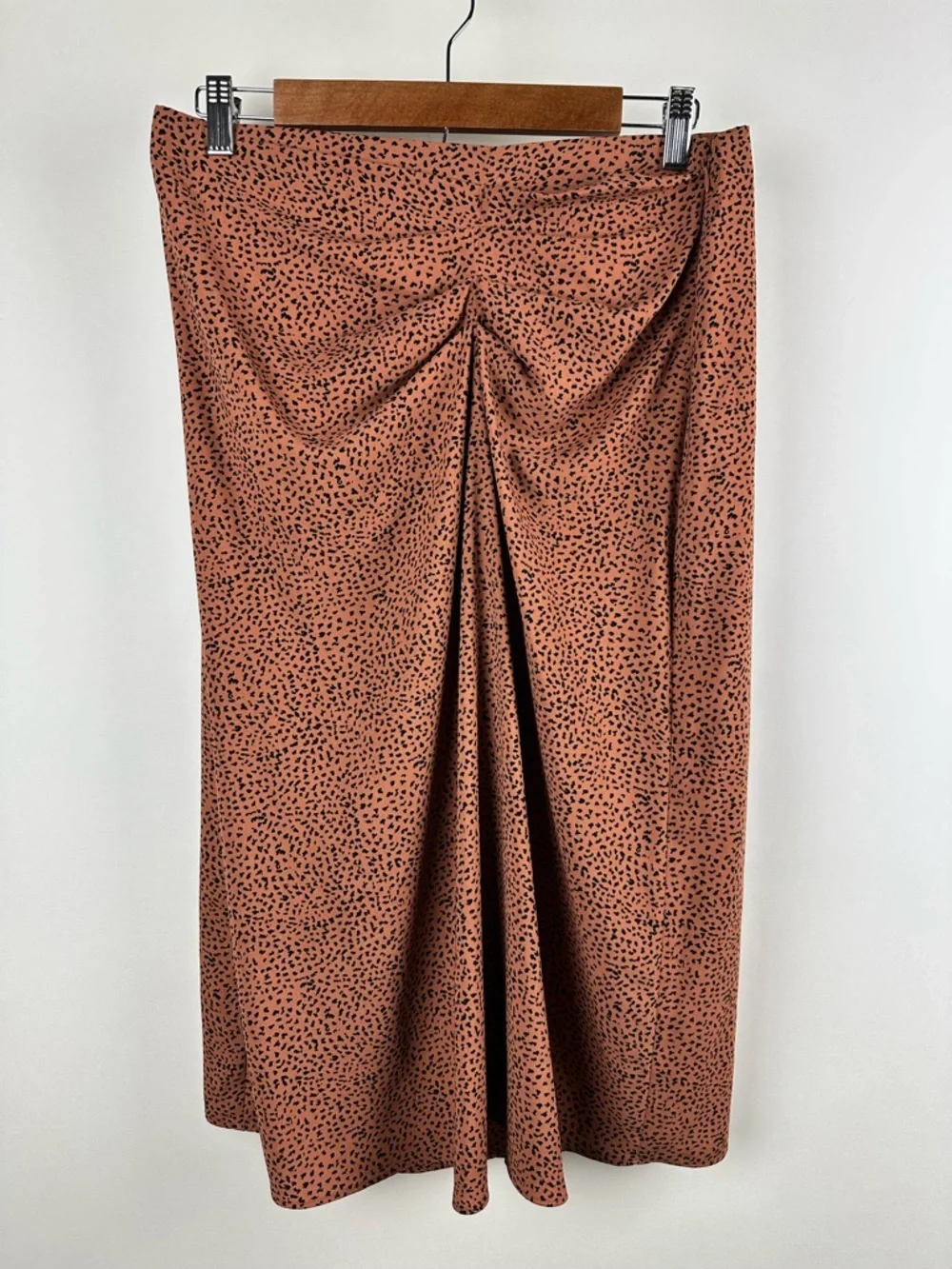 Nine West Ruched Animal Print Front Midi Skirt Brown Black Print Draped Feminine